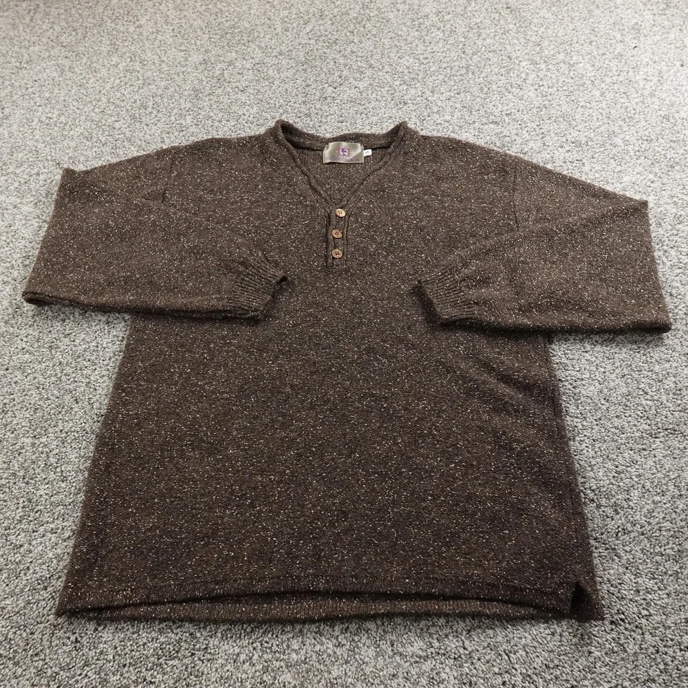 Territory Ahead Sweater Mens S Brown Donegal Speckled Henley V‎ Neck Pullover